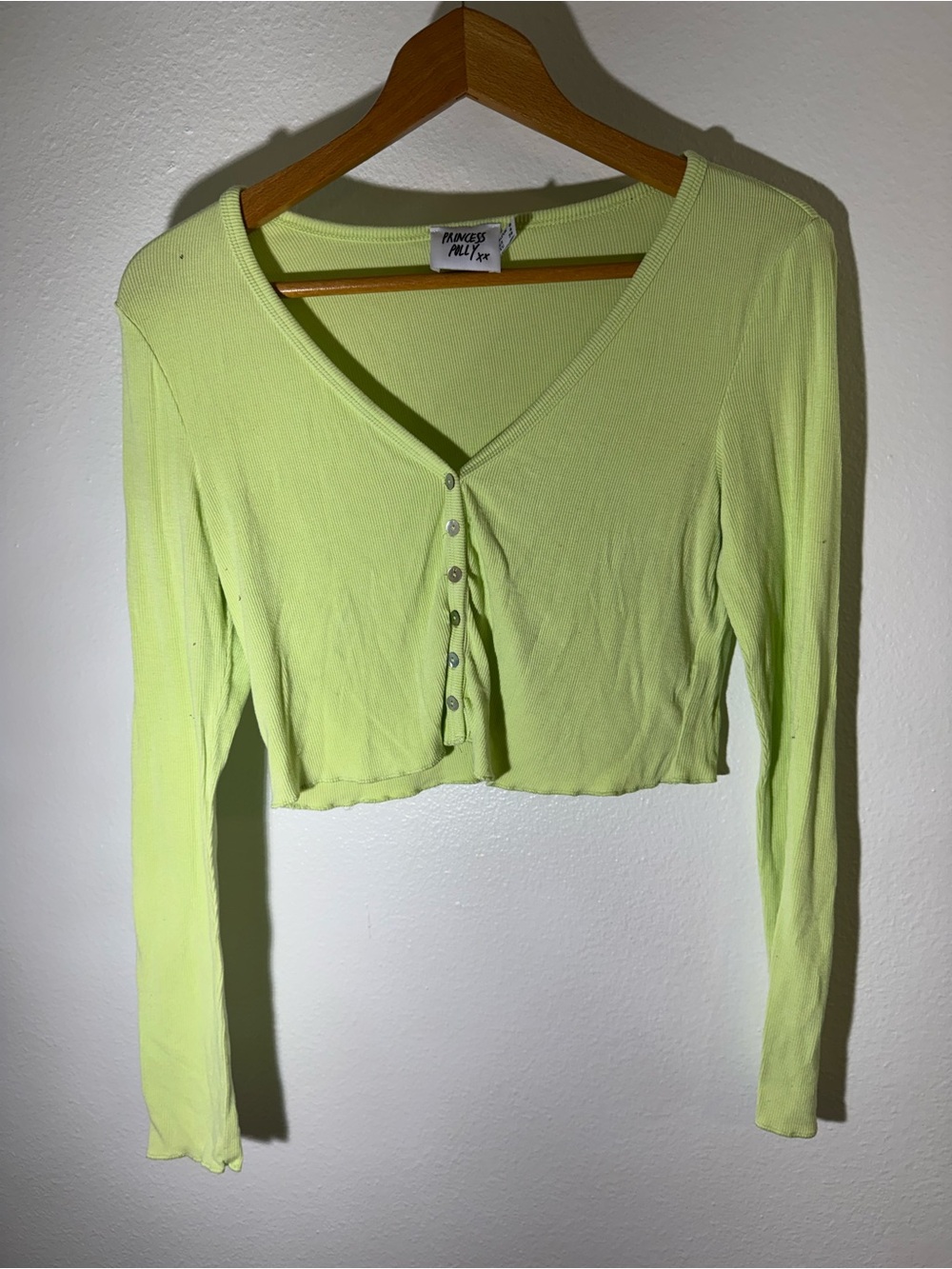 Princess Polly Lime Button-Front Cropped Long Sleeve Top